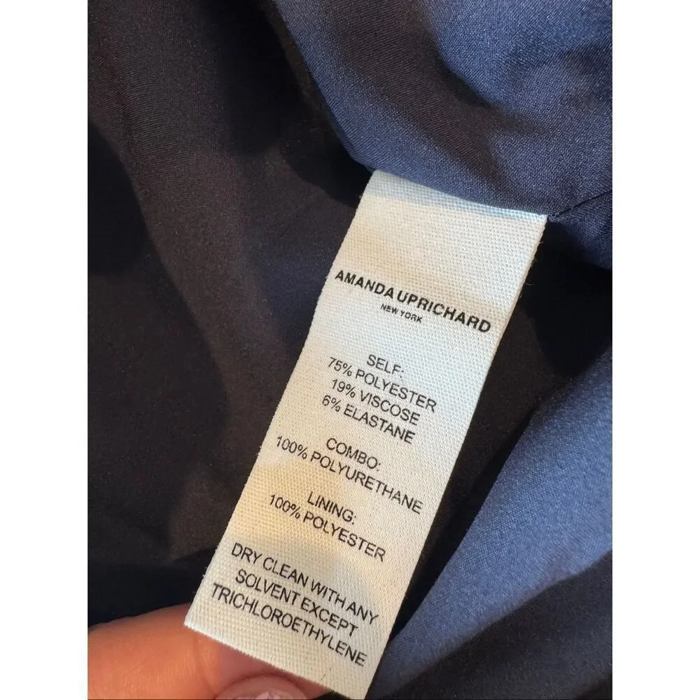 NWT Amanda Uprichard Andie Dress Navy Blue Faux Leather Trim Mini Medium Party